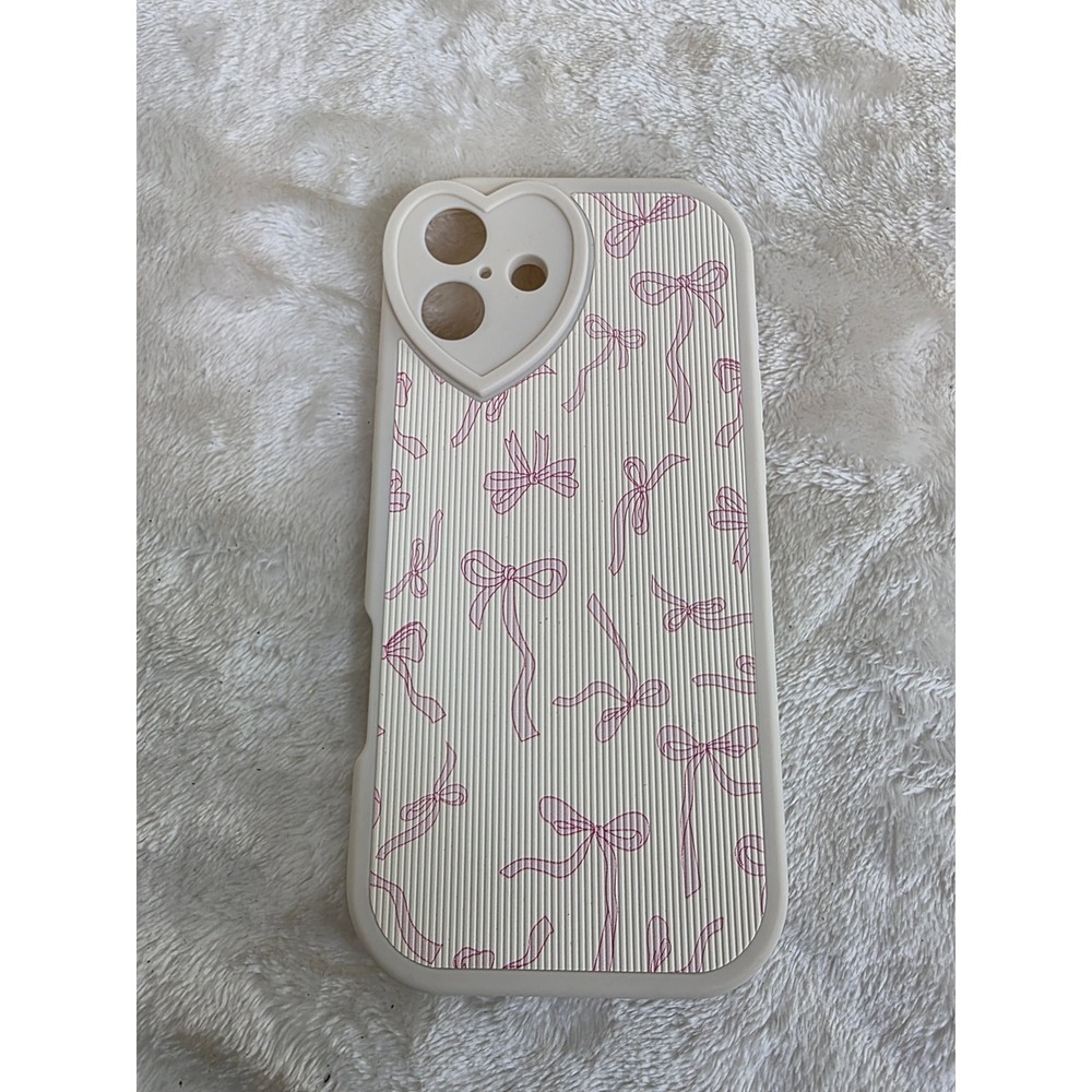 Cream Pink Bow Heart Camera Cutout iPhone Case Coquette Balletcore Ribbed Shell